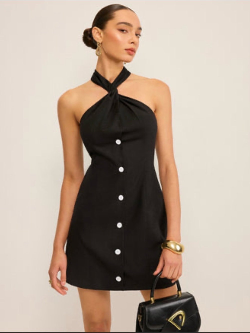 Commense Black Halter Button-Front Mini Dress Size Small